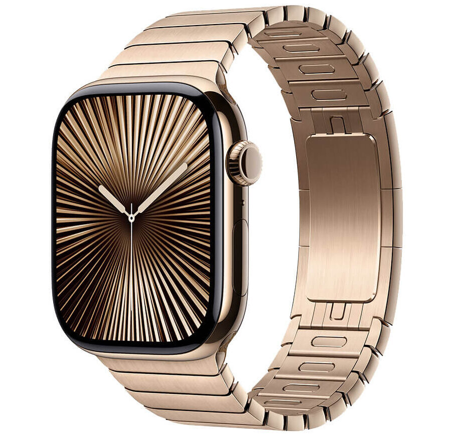Apple Watch Series 10, 46 мм, корпус из титана цвета Пустынный титан, ремешок Стальной, цвет золотой (desert titanium)