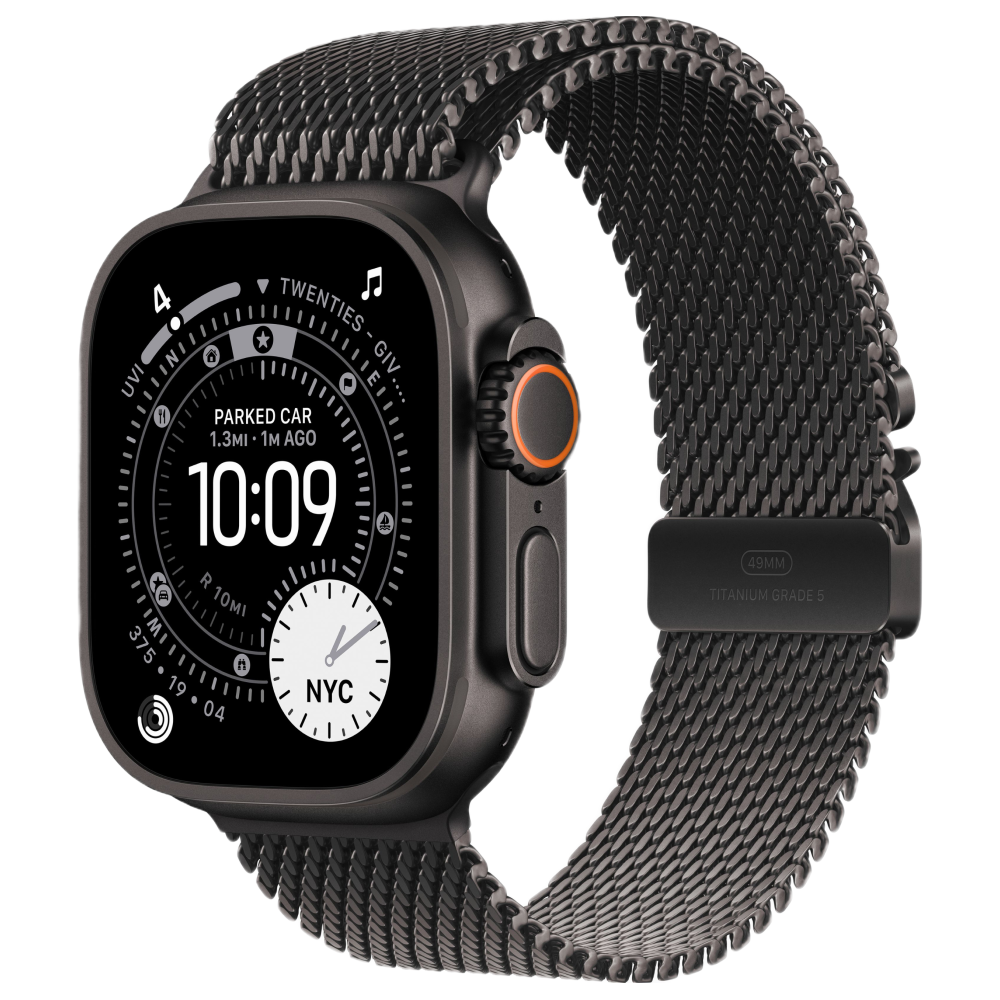Apple Watch Ultra 3, 49 мм, корпус из титана цвета Чёрный (Black Titanium), ремешок Milanese, цвет черный, L