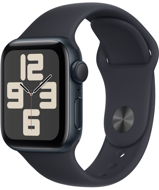 Apple Watch SE, 44 мм, корпус из алюминия цвета Тёмная ночь (Midnight), ремешок спортивный, цвет тёмная ночь (midnight), S/M
