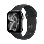 Apple Watch Series 11, 42 мм, корпус из алюминия цвета Чёрный оникс, ремешок спортивный, цвет черный, M/L