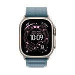 Apple Watch Ultra 3, 49 мм, корпус из титана цвета Серый (Natural Titanium), ремешок Alpine, цвет светло синий, S