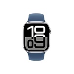 Apple Watch Series 10, 42 мм, корпус из алюминия цвета Серебро, ремешок спортивный, цвет синий деним, S/M