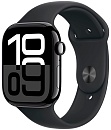 Apple Watch Series 10, 46 мм, корпус из алюминия цвета Чёрный глянец, ремешок спортивный, цвет чёрный (black titanium), S/M