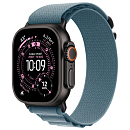 Apple Watch Ultra 3, 49 мм, корпус из титана цвета Чёрный (Black Titanium), ремешок Alpine, цвет светло синий, M