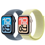 Apple Watch SE 3, 40 мм, корпус из алюминия цвета Полуночный черный, ремешок спортивный, цвет туманно-голубой, M/L