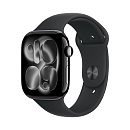 Apple Watch Series 11, 46 мм, корпус из алюминия цвета Чёрный оникс, ремешок спортивный, цвет черный, M/L