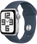 Apple Watch SE, 40 мм, корпус из алюминия цвета Серебро, ремешок спортивный, цвет светло синий, M/L