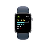 Apple Watch SE, 40 мм, корпус из алюминия цвета Серебро, ремешок спортивный, цвет светло синий, M/L