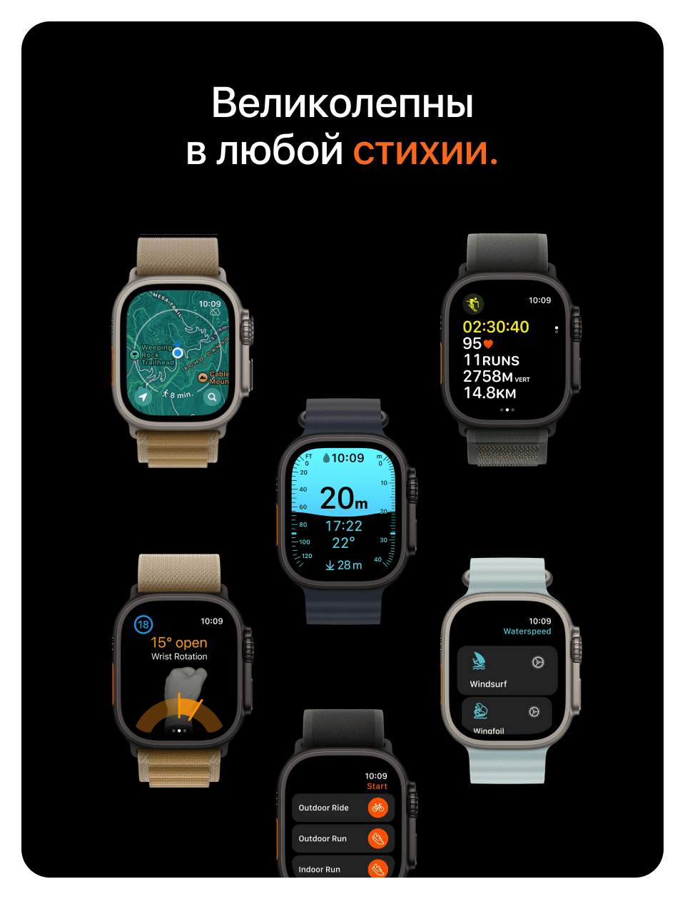 Apple Watch Ultra 2, 49 мм, корпус из титана цвета Чёрный (Black Titanium), ремешок Alpine, цвет тёмно-синий - 16